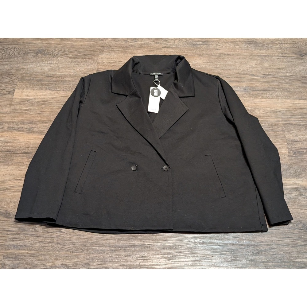 Eileen Fisher Black Tencel Lyocell Double Breasted Short Blazer Plus Size 1X NEW